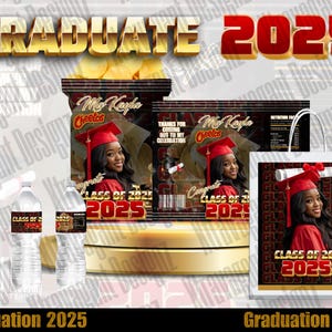 Graduation 2025 Party Favor Template Bundle | Canva Editable Graduation Treats Design | Party Favor | Custom Water Labels | Chip Bag