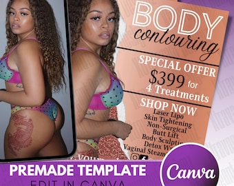 DIY Body Contouring Services Flyer | Editable Canva Template | Spa & Esthetician Promo