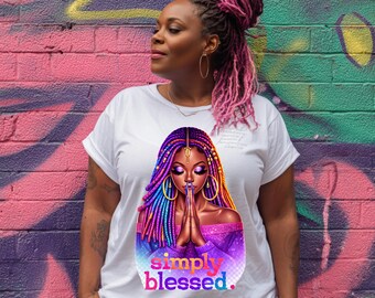 Simply Blessed Black Woman Praying PNG | DTF & Sublimation (Digital Download)