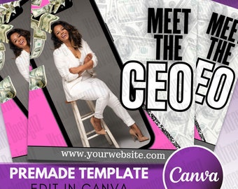 Folleto "Conoce al CEO" / Plantilla editable de Canva / Folleto para redes sociales para emprendedores y empresas