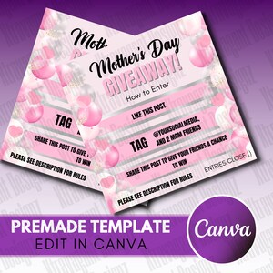 Mother&#39;s Day Giveaway E-Flyer - Social Media Giveaway Post - DIY Social Media Template - Mothers Day Flyer - Giveaway Flyer - Canva Template