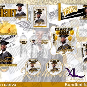 Graduation 2025 Party Favor Template Bundle | Canva Editable Graduation Treats Design | Party Favor | Custom Water Labels | Chip Bag