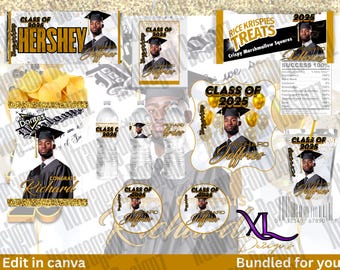 Graduation 2025 Party Favor Template Bundle: Canva Editable (Digital Download)