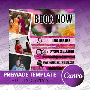 Réservez maintenant Flyer - Modèle de médias sociaux - Rendez-vous disponibles Flyer - Réservation Flyer - DIY Rendez-vous Flyer - Modèle Canva - Réservez maintenant