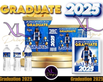 Graduation 2025 Party Favor Set | Canva Editable Chip Bag & Water Bottle Labels | Digital Download