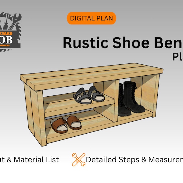 DIY Rustic Shoe Bench Plan / Shoe Bench / Digital Plans / Woodworking Plans / Build Plans / DIY