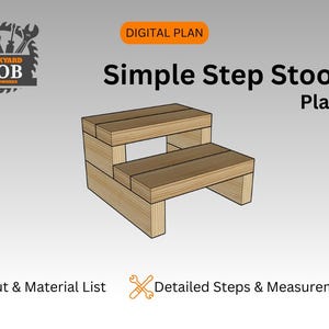 Może przedstawiać: Cyfrowy plan budowy prostego stopnia. Plan zawiera listę cięcia i szczegółowe kroki z wymiarami.