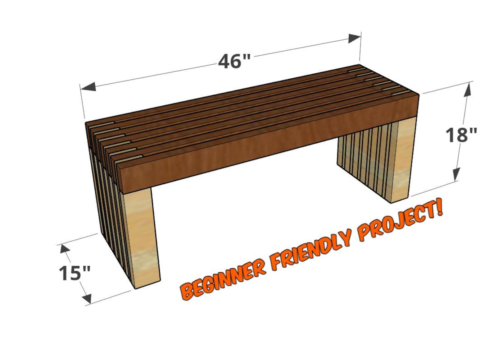 Simple Slatted Bench Build Plan / Bench Build Plan / Wood Bench ...