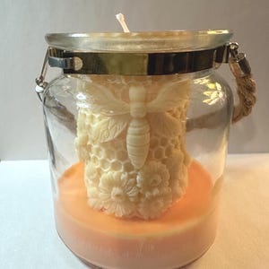Sunflower Butterfly Bee Soy Wax Candle – Mango Papaya Scent, Honeycomb Floral Jar
