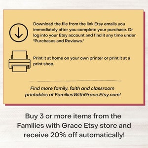Download the file from Etsy and print the notes. Also, buy 3 or more items from the Families with Grace Etsy store and receive 20% off automatically!