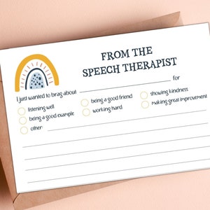 Nota de la oficina del terapeuta del habla imprimible / Nota de terapia del habla de la escuela Boho / Oficina del terapeuta / Notas imprimibles / Boho Rainbow