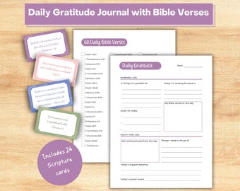 Printable Christian Gratitude Journal: Daily Bible Verses, Scripture Cards (Digital Download)