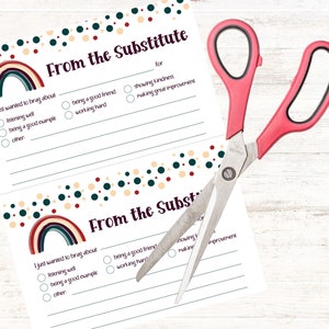Substitute Mail Printable | Boho Rainbow Sub Note | Good Report from Teacher | Printable Notes | Teacher Brag Note | From the Substitute
