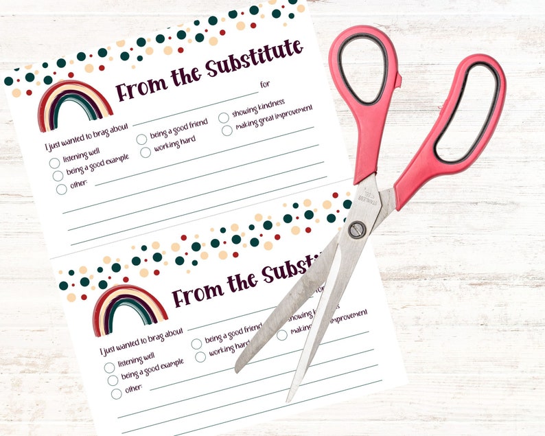 Substitute Mail Printable | Boho Rainbow Sub Note | Good Report from Teacher | Printable Notes | Teacher Brag Note | From the Substitute
