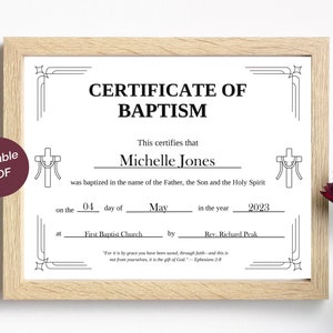 Descarga del certificado de bautismo 11x8.5, PDF editable, plantilla de certificado de bautismo, certificado imprimible, santo bautismo, certificado de la iglesia