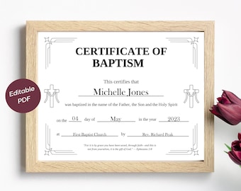 11x8.5 Baptism Certificate Download, Editable PDF, Baptism Certificate Template, Printable Certificate, Holy Baptism, Church Certificate