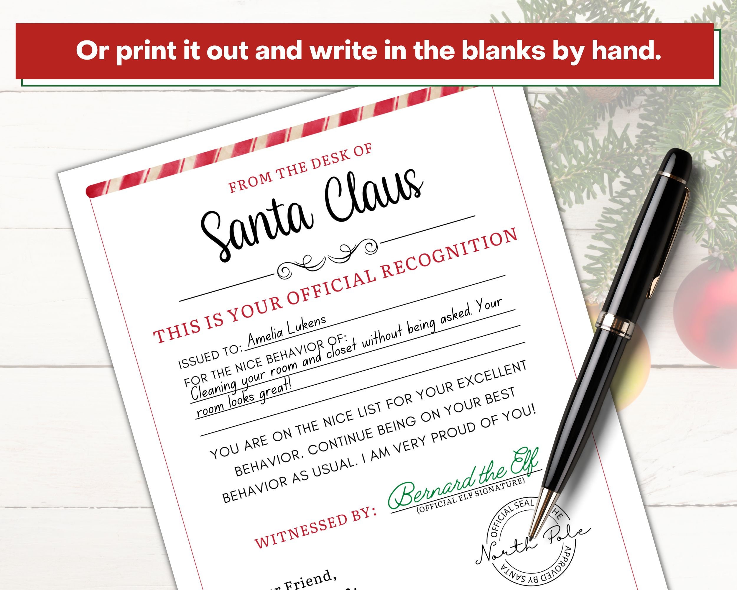 Letter From Santa for Nice List and Good Behavior Printable Nice List ...
