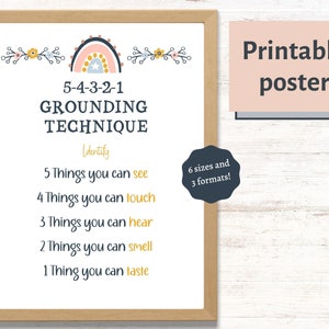 School Counselor Office Décor Printable | Boho Classroom Décor | Grounding Technique Poster | Guidance Counselor Office | Boho Rainbow