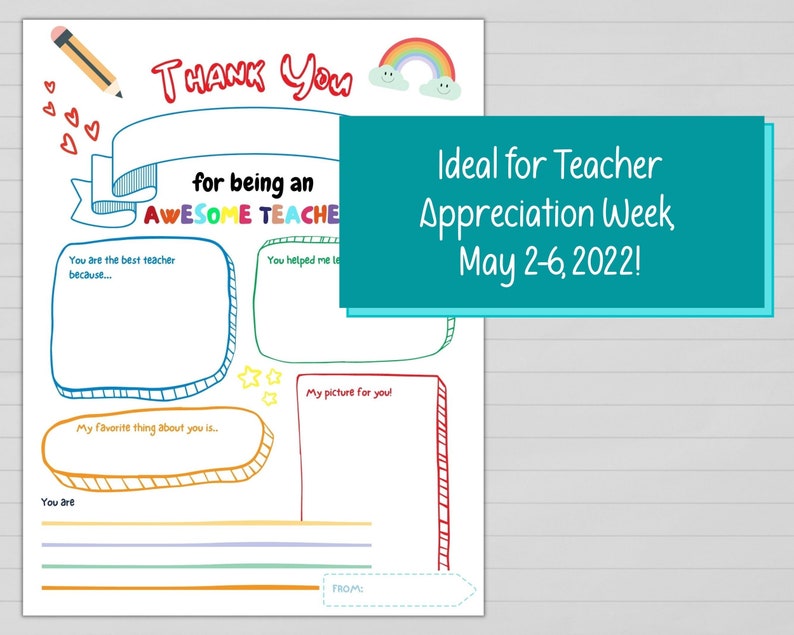 Printable Teacher Appreciation Questionnaire Instant Digital Download