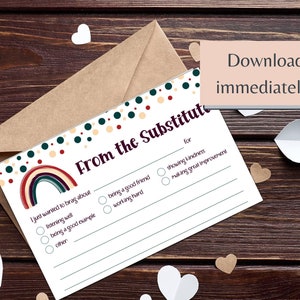 Substitute Mail Printable | Boho Rainbow Sub Note | Good Report from Teacher | Printable Notes | Teacher Brag Note | From the Substitute