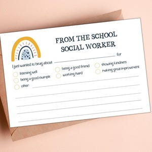 Nota imprimible para el trabajador social escolar / Notas de ánimo para estudiantes (descarga digital)