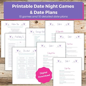 Juegos y actividades para parejas imprimibles con 10 ideas planificadas para citas nocturnas, juegos de aniversario de matrimonio, juegos divertidos para fiestas, juegos nocturnos para parejas