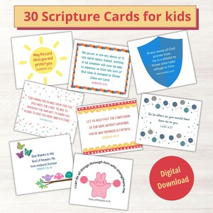 Cartões de escrituras para crianças para impressão, versículos bíblicos para crianças, notas para lancheira, cartões de versículos bíblicos para memorizar, cartões de escrituras infantis com fotos