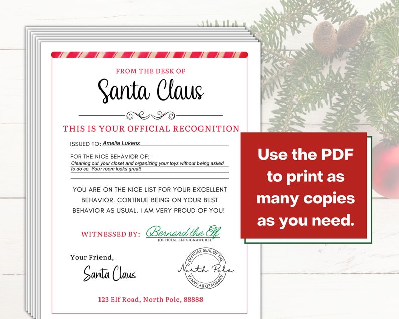 Letter From Santa for Nice List and Good Behavior Printable Nice List ...