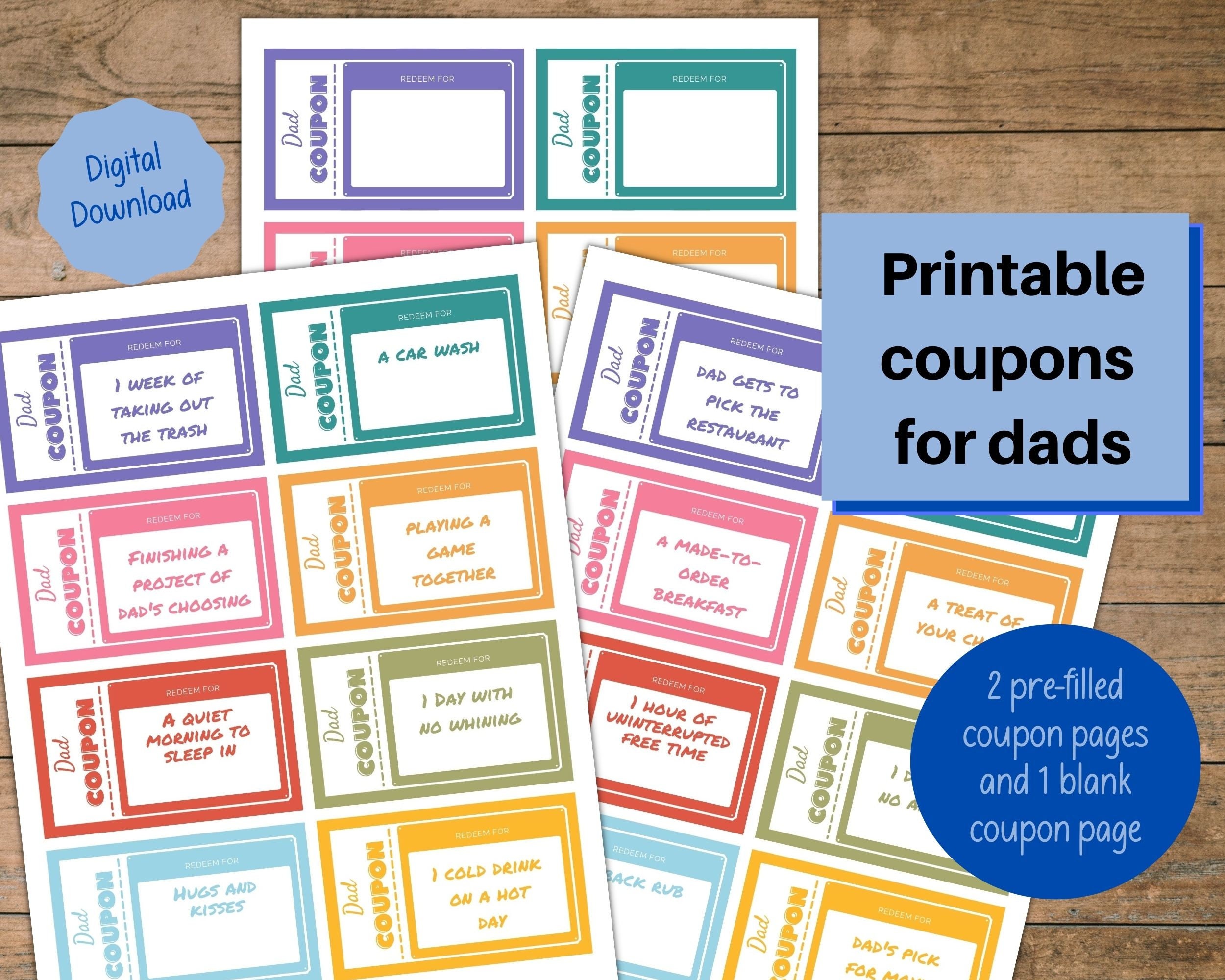 Printable Dad Coupons Coupons for Dad Gift From Kids Printable Printable Dad Coupons Coupons for Dad Gift From Kids Printable