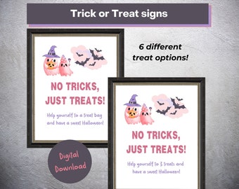Halloween trick or treat candy sign, Porch sign printable, Door sign printable, Pink Halloween