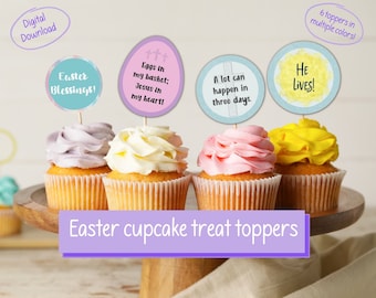 Pasen cupcake toppers, religieuze cupcake topper van Pasen, afdrukbare cupcake toppers, religieuze taartdecoratie van Pasen