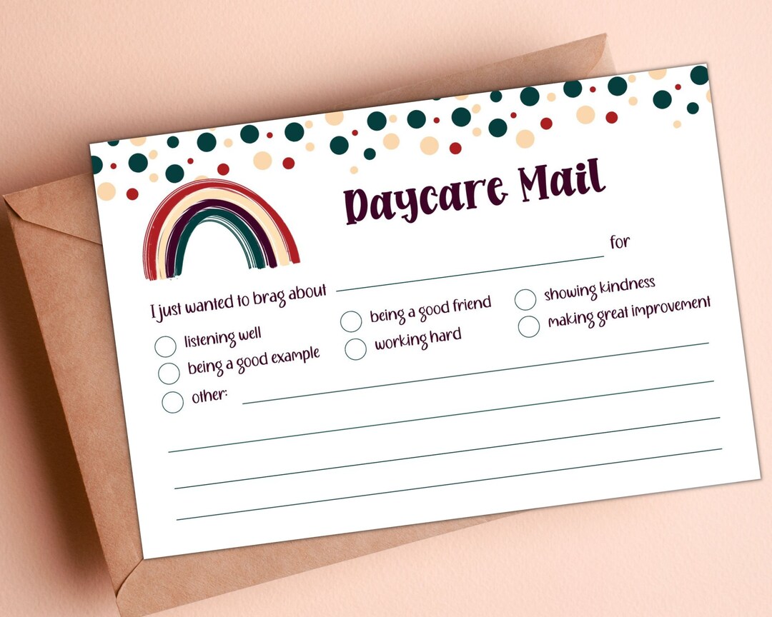 Daycare Note Printable Daycare Mail Boho Daycare Brag Card Daycare