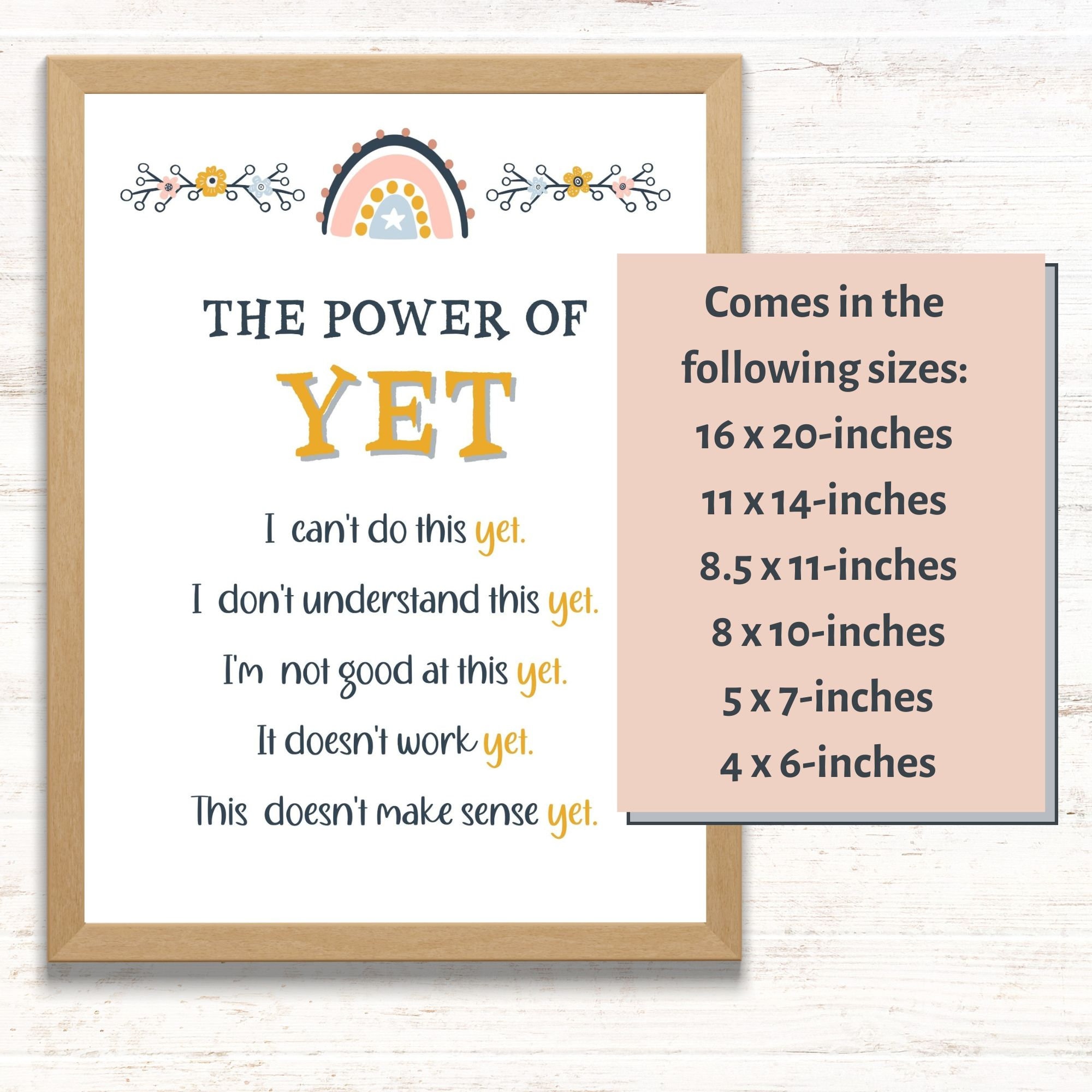 The Power of yet Poster Printable, Teacher Décor Poster, Boho Rainbow ...