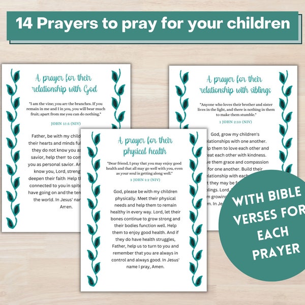 Gebedskaarten afdrukbaar | Gebeden voor uw kinderen | Oudergebeden | Christelijke ouderschapskaarten | Christelijke moeders cadeau | Vrouwenbijbelstudie