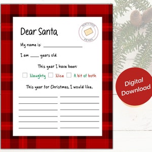 Brief an Santa Printable | Weihnachtsgeschenk Wunschliste Druckbare Vorlage | Geschenkliste des Kindes | Kinder Arbeitsblatt | Lieber Santa | Weihnachtsbrief