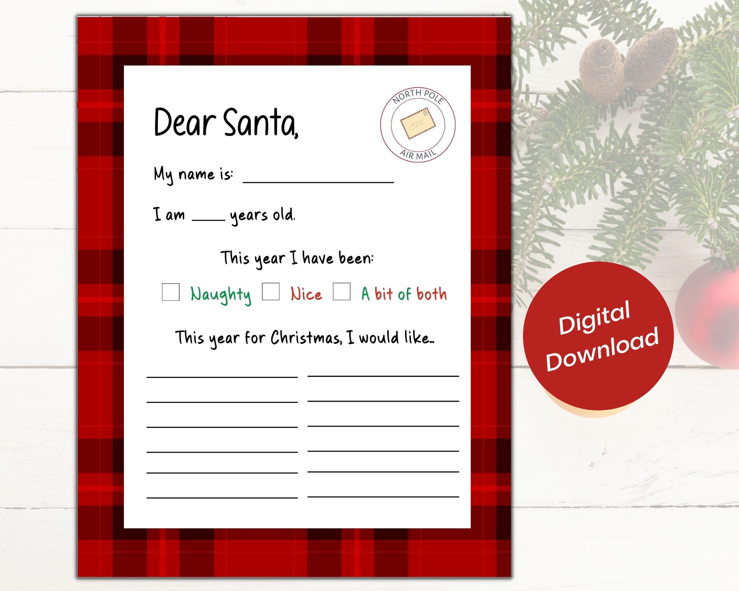Letter to Santa Printable | Christmas Gift Wish List Printable Template | Kid's Gift List | Kid's Work Sheet | Dear Santa | Christmas Letter