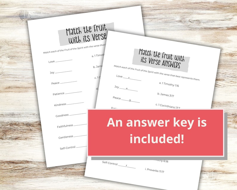Fruit of the Spirit Bible Verse Match Worksheet (digital Download) - Etsy
