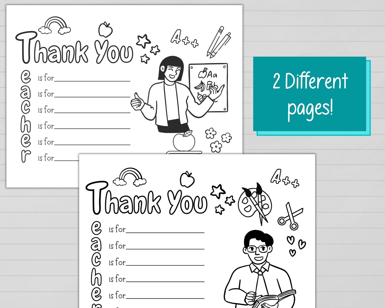 Printable Teacher Thank You Coloring Pages Instant Digital Download Thank You Teacher Note