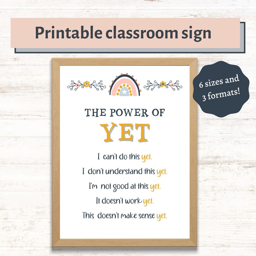 The Power of yet Poster Printable, Teacher Décor Poster, Boho Rainbow ...