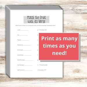 Fruit of the Spirit Bible Verse Match Worksheet (digital Download) - Etsy
