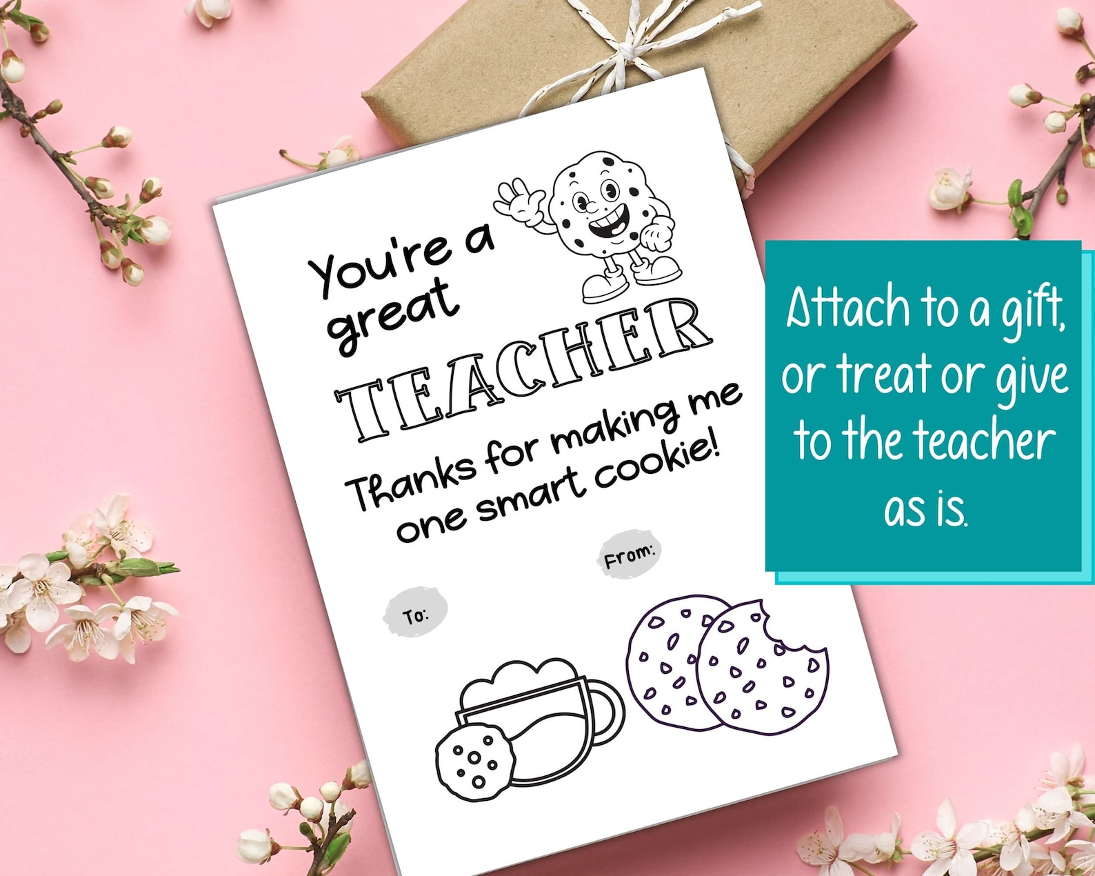 7 Printable Teacher Gift Coloring Card Treat Notes | Teacher Gift ...