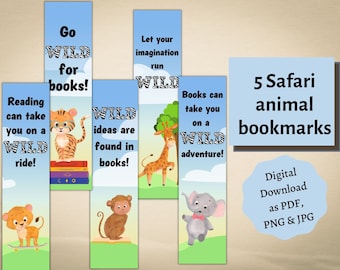 Printable Bookmarks for Kids | Printable Safari Bookmarks | Digital bookmarks | Bookmark Set | Children’s Bookmark | Animal Bookmarks