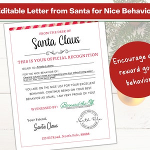 Lettera di Babbo Natale per una bella lista e un buon comportamento stampabile / Lettera con bella lista