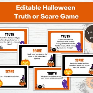 Editable Halloween Game Printable | Truth or Scare Game | Truth or Dare Game | Halloween Games | Family Halloween Game | Halloween Printable