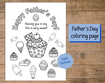 Printable Father's Day Coloring Page Card: Sweet Treats (PDF)