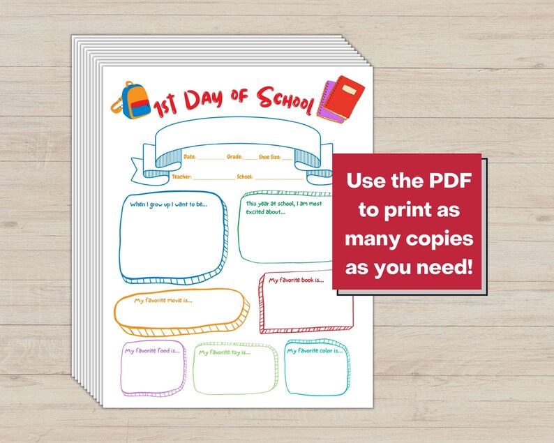 First Day of School Questionnaire Printable First Day of School