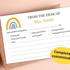 Customizable From the Desk Of Printable, Principal Report, From the Teacher Note, Teacher Brag,  Good Report Note, Doctor's Office Note