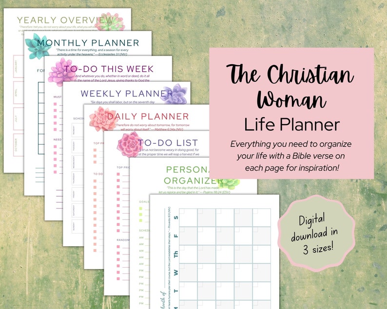 Life Planner Printable Christian Woman Christian Planner Inspirational Planner A3 Planner A4 Planner image 1