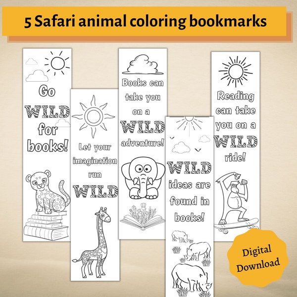 Printable Coloring Bookmarks for Kids | Safari Bookmarks | Printable bookmarks | Bookmark Set | Children’s Bookmark | Animal Bookmarks