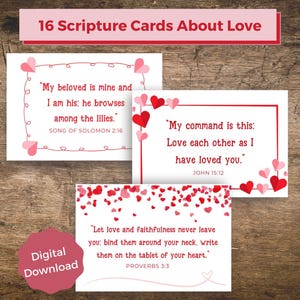 16 tarjetas imprimibles con versículos bíblicos sobre el amor, versículos bíblicos para el día de San Valentín y versículos bíblicos para la boda